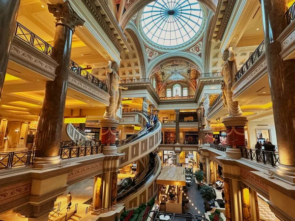 stock image Las Vegas, Nevada - March 13, 2023 - Spiral escalators are only the start at The Forum Luxury Mall inside of Caesar's Palace on the Las Vegas Strip