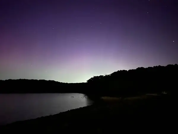 stock image Aurora Borealis Northern Lights at Hillsdale Lake in Paola Kansas in the Midwestern US