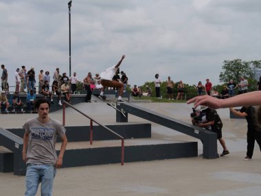 Kansas City, Missouri - July 27, 2024: Thrasher Weekend Converse Demo at Penn Valley Skatepark clipart