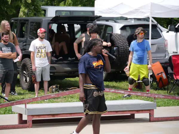 Stock image Kansas City, Missouri - July 27, 2024: Thrasher Weekend Converse Demo at Penn Valley Skatepark