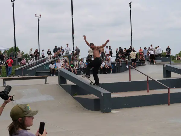 stock image Kansas City, Missouri - July 27, 2024: Thrasher Weekend Converse Demo at Penn Valley Skatepark