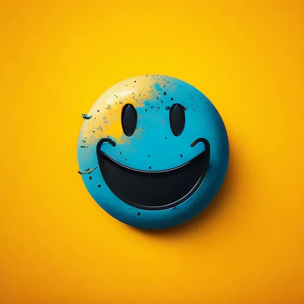 Happy face icon with cute smile, sky blue and yellow face icon