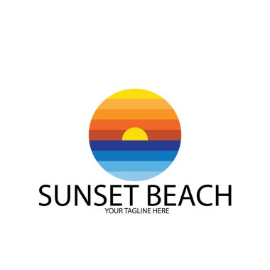 Sunset Beach Okyanusu ikonu vektör çizim şablonu tasarımı