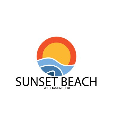 sunset beach ocean icon vector illustration template design