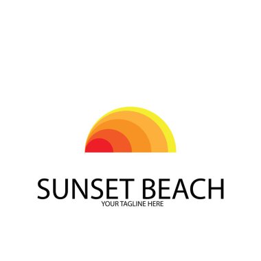 Sunset Beach Okyanusu ikonu vektör çizim şablonu tasarımı