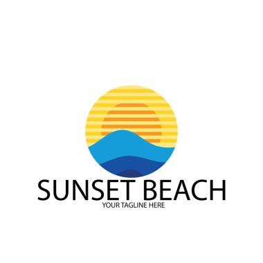 Sunset Beach Okyanusu ikonu vektör çizim şablonu tasarımı