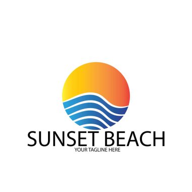 Sunset Beach Okyanusu ikonu vektör çizim şablonu tasarımı