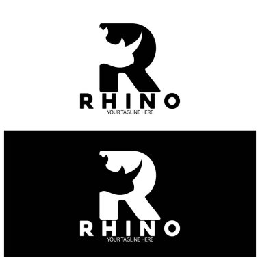 R harfi ve gergedan simgesi vektör illüstrasyon şablonu tasarımı