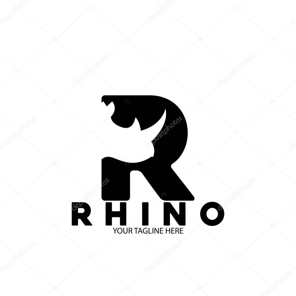 Letter R and rhino icon vector illustration template design