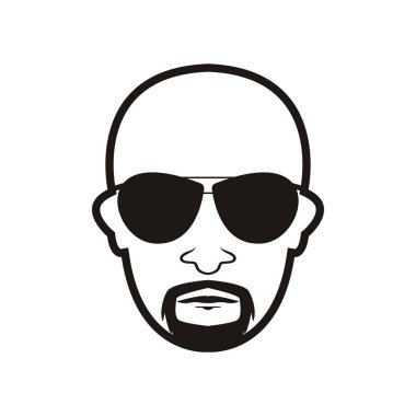 Kel adam sakalı ve siyah gözlüklü bıyıklı yüz ikon vektör çizim şablonu tasarımı