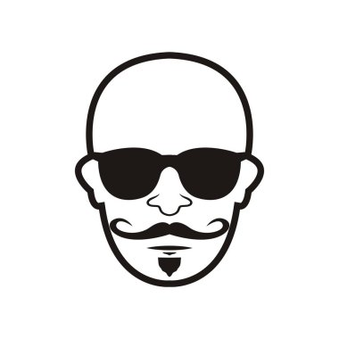 Kel adam sakalı ve siyah gözlüklü bıyıklı yüz ikon vektör çizim şablonu tasarımı