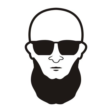 Kel adam sakalı ve siyah gözlüklü bıyıklı yüz ikon vektör çizim şablonu tasarımı