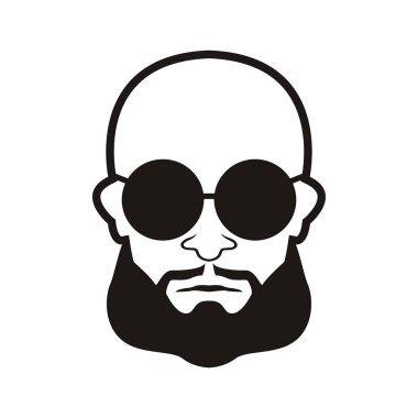 Kel adam sakalı ve siyah gözlüklü bıyıklı yüz ikon vektör çizim şablonu tasarımı
