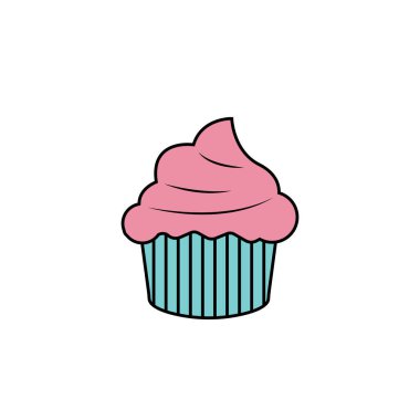 Lezzetli cupcake ikonu vektör illüstrasyon şablonu tasarımı