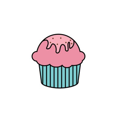 Lezzetli cupcake ikonu vektör illüstrasyon şablonu tasarımı