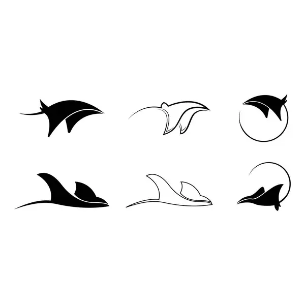 Silhouette Von Tropischen Schwarzen Manta Rochen Fisch Sea Life Logo — Stockvektor