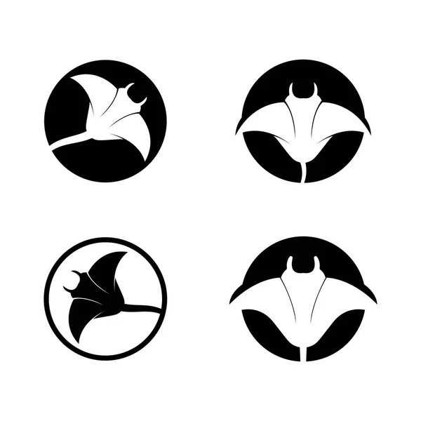 Silueta Tropical Negro Manta Ray Fish Sea Life Logo Design — Vector de stock