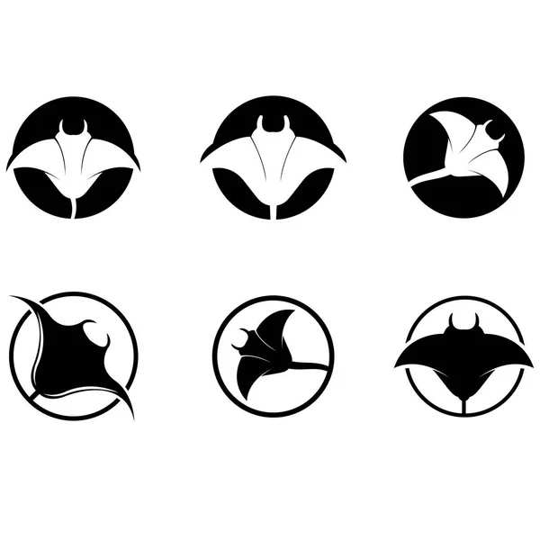 Sylwetka Projektu Logo Tropical Black Manta Ray Fish Sea Life — Wektor stockowy
