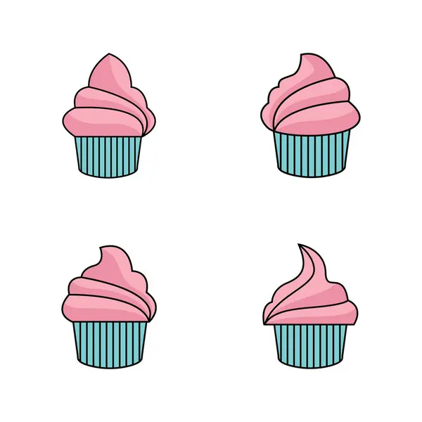 おいしいカップケーキアイコンベクターイラストテンプレートデザイン — ストックベクタ