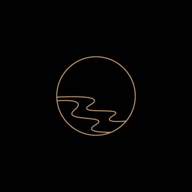 İzole edilmiş yuvarlak logo. Mavi renk logoti. Akan su görüntüsü. Deniz okyanusu nehri yüzeyi.