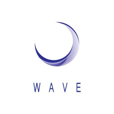 İzole edilmiş yuvarlak logo. Mavi renk logoti. Akan su görüntüsü. Deniz, okyanus, nehir yüzeyi.