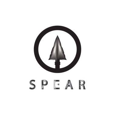 Mızrak logo ikonu vektör illüstrasyon tasarımı. Baş mızrak logo vintage çizim vektörü