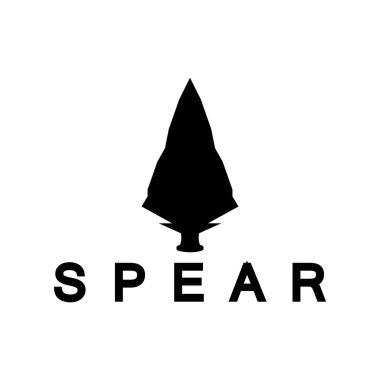 Mızrak logo ikonu vektör illüstrasyon tasarımı. Baş mızrak logo vintage çizim vektörü