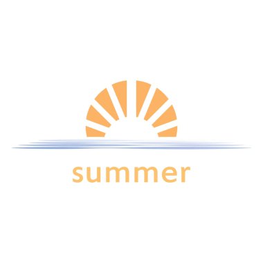 Palmiye ağacı ve günbatımı logosu olan yaz plajı.