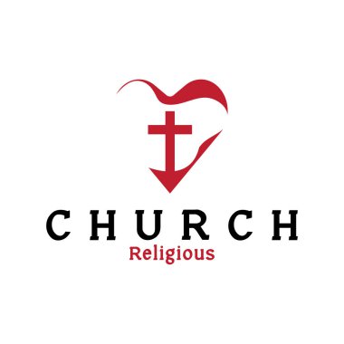 Kilise Hıristiyanlığı çapraz logo vektör ikonu illüstrasyon şablon tasarımı