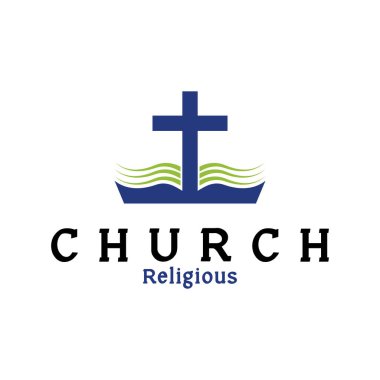 Kilise Hıristiyanlığı çapraz logo vektör ikonu illüstrasyon şablon tasarımı