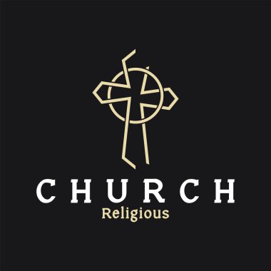 Kilise Hıristiyanlığı çapraz logo vektör ikonu illüstrasyon şablon tasarımı