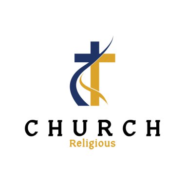 Kilise Hıristiyanlığı çapraz logo vektör ikonu illüstrasyon şablon tasarımı