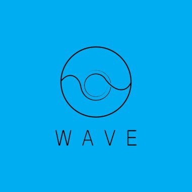 İzole edilmiş yuvarlak logo. Mavi renk logoti. Akan su görüntüsü. Deniz, okyanus, nehir yüzeyi.