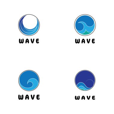 İzole edilmiş yuvarlak logo. Mavi renk logoti. Akan su görüntüsü. Deniz, okyanus, nehir yüzeyi.