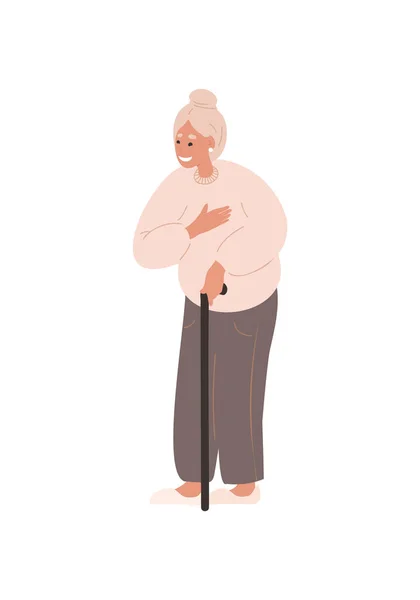 Şaşırmış Yaşlı Yaşlı Kadın Kalpli Çizgi Film Düz Vektör Çizimi — Stok Vektör