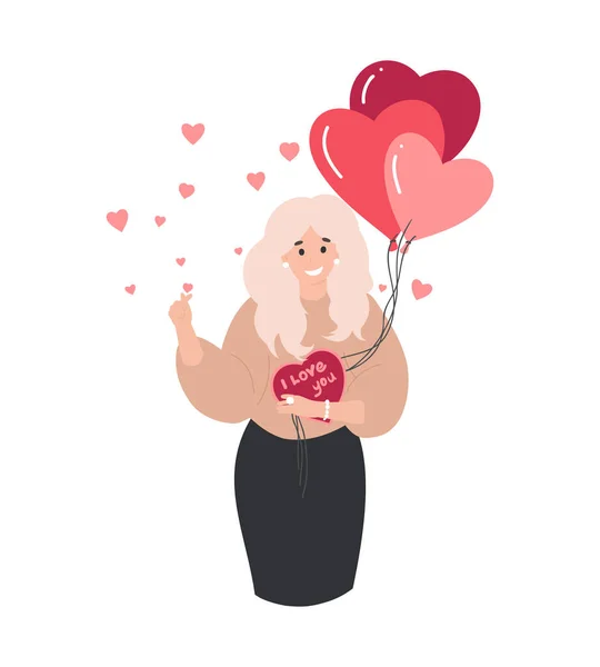 Happy Valentine Day Frau Verliebt Sich Geschenke Der Hand Verliebt — Stockvektor