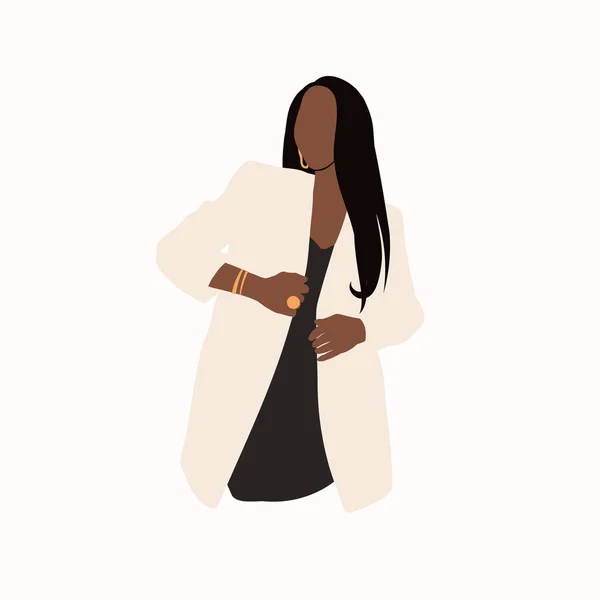 Mujer Con Ropa Casual Ilustración Abstracta Moda Mujer Negra Con — Vector de stock