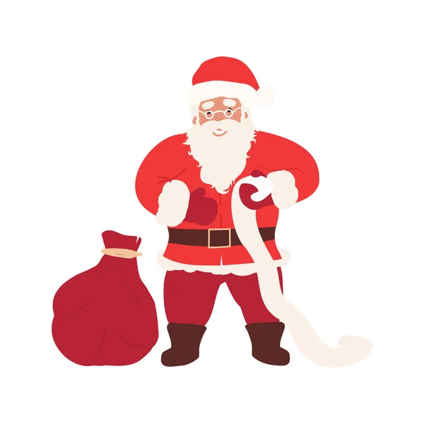 Dibujo Animado Vector Plano Ilustración Santa Claus Con Regalos Navidad — Vector de stock