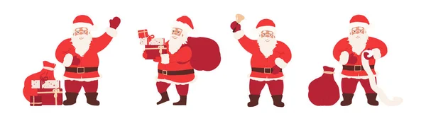 Conjunto Santa Claus Feliz Con Bolsa Navidad Roja Ilustración Vectorial — Vector de stock