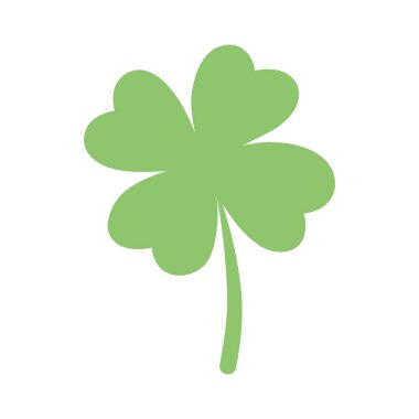 Green Four leaf clover silhouette. Irish holiday Saint Patrick's Day element. Irish symbol shamrock. Vector flat illustration for greeting card, poster, banner isolated on white background