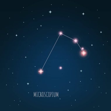 Microscopium Constellation scheme in starry sky. Open space. Vector illustration constellation through a telescope