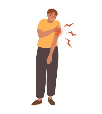 Man suffering from arm pain. Health Problem, Disease Symptoms and Unhealthy Body Sickness. Medicine concept