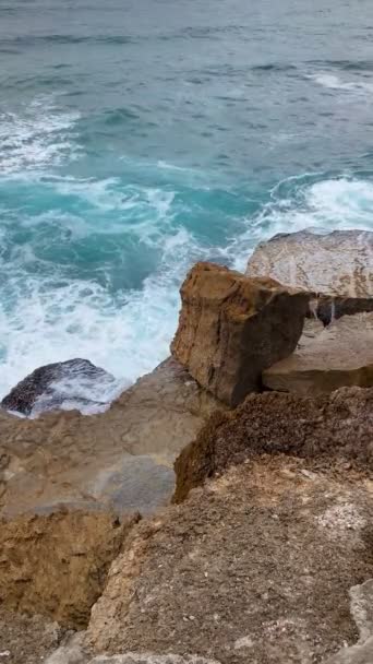 Rugged Ocean Waves Rocks — Stockvideo