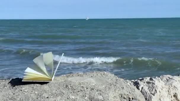 Wind Flipping Σημειωματάριο Σελίδες Θάλασσα — Αρχείο Βίντεο