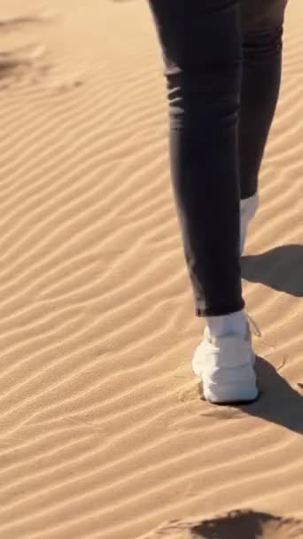 Plaża Piaszczysta Kobieta Ślady Stóp Wybrzeże — Wideo stockowe