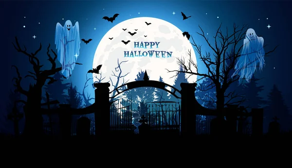 Friedhof Haunted Forest Halloween Hintergrund Vektorillustration — Stockvektor