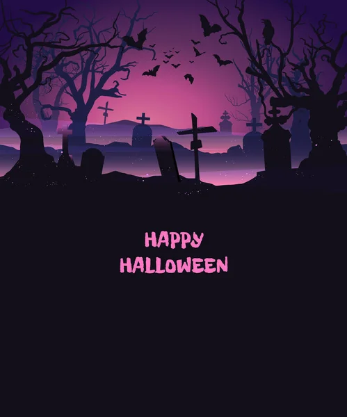 Oude Begraafplaats Halloween Achtergrond Poster Vectorillustratie — Stockvector