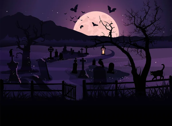 Кладбище Хэллоуин Привидениями Векторная Иллюстрация — стоковый вектор