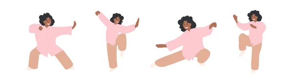 Σύνολο Black Woman Character Practicing Tai Chi Και Qigong Άσκηση — Διανυσματικό Αρχείο
