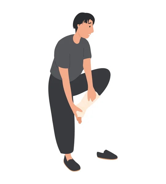Mann Mit Krücken Und Eingegipstem Fuß Gebrochenem Bein Trauriger Patient — Stockvektor